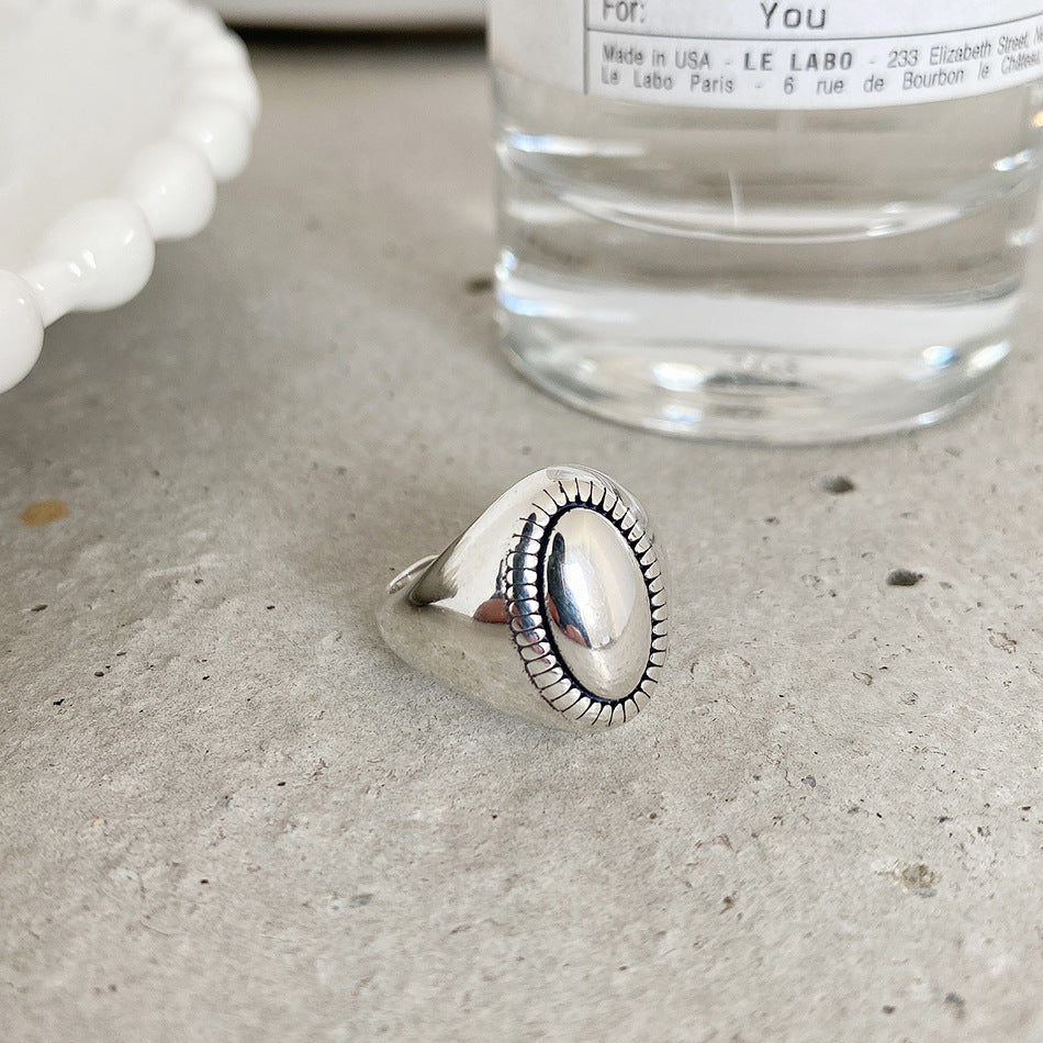 Anello da donna in argento sterling 925 di forma geometrica ovale vintage