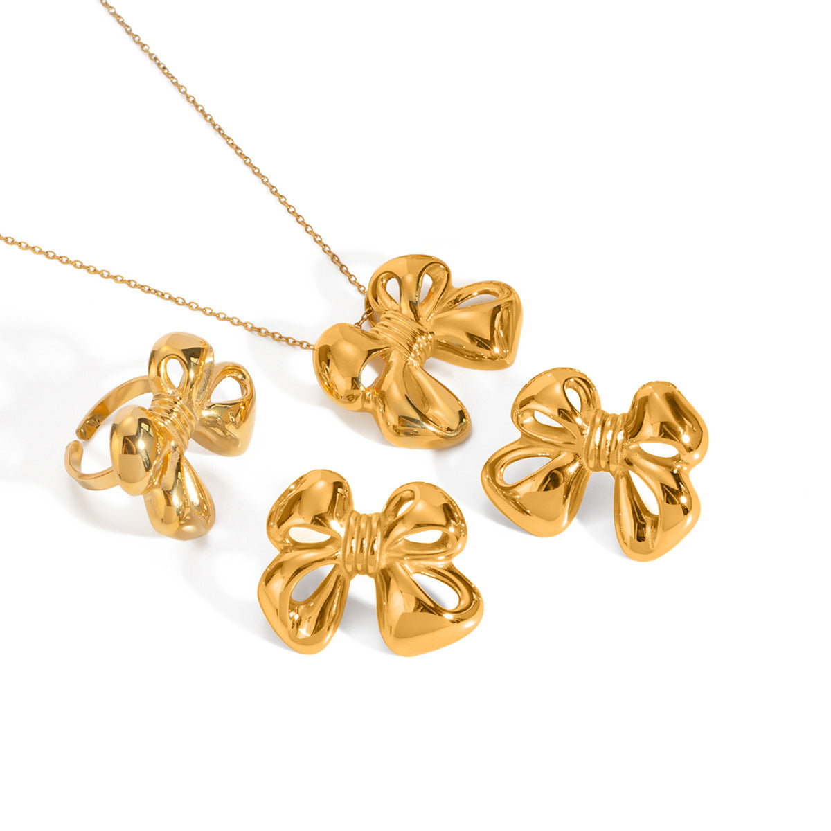 Elegant Bowknot Titanium Steel Necklace with Plated Finish for Women, Geometric Design, Lightweight Luxury Jewelry