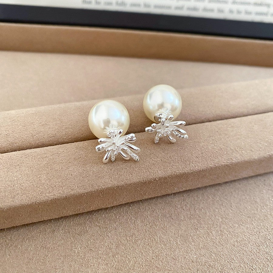 Orecchini a perno con perle stile vintage francese elegante con perni in acciaio placcato per donna, uso quotidiano, design rotondo geometrico minimalista, look di lusso