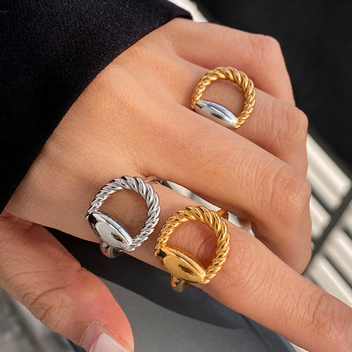 Geometric Plated Stainless Steel Ring for Women