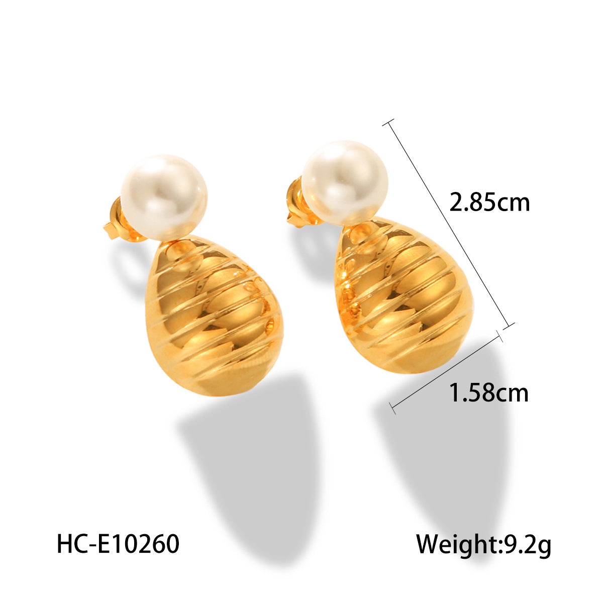 Pendientes de Perlas Geométricos de Gota de Agua de Acero Inoxidable con Baño de Oro de 18K Estilo Ins para Mujer
