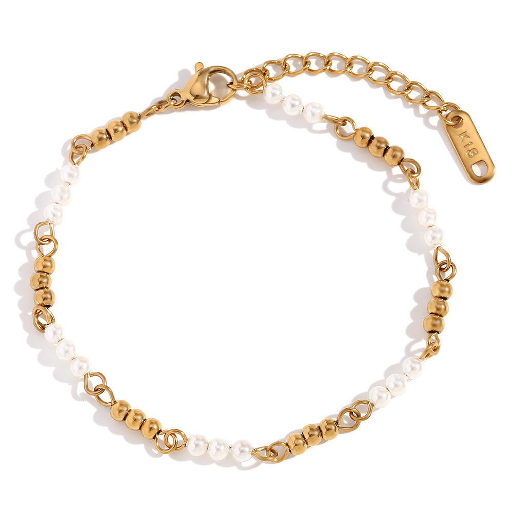 Fashionable Vintage-Inspired Geometric Beaded Bracelet for Women Made of Stainless Steel with 18K Gold Plating