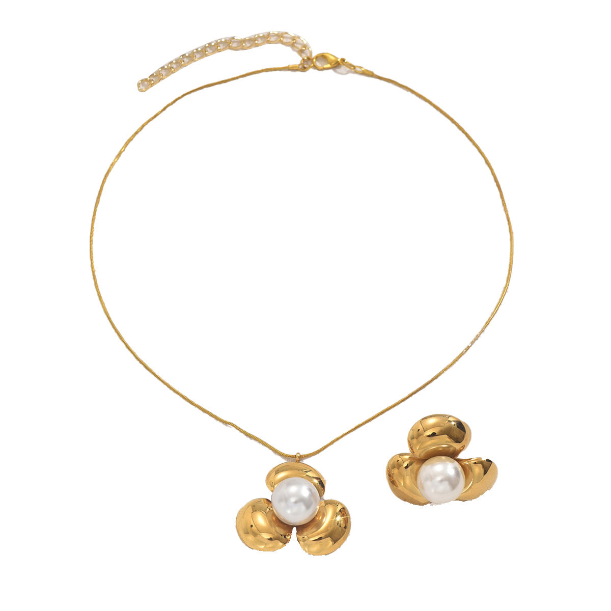 Collana con ciondolo floreale e anello alla moda da donna, in lega, a forma di cuore con perle intarsiate, catena a clavicola con anello a fascia aperta