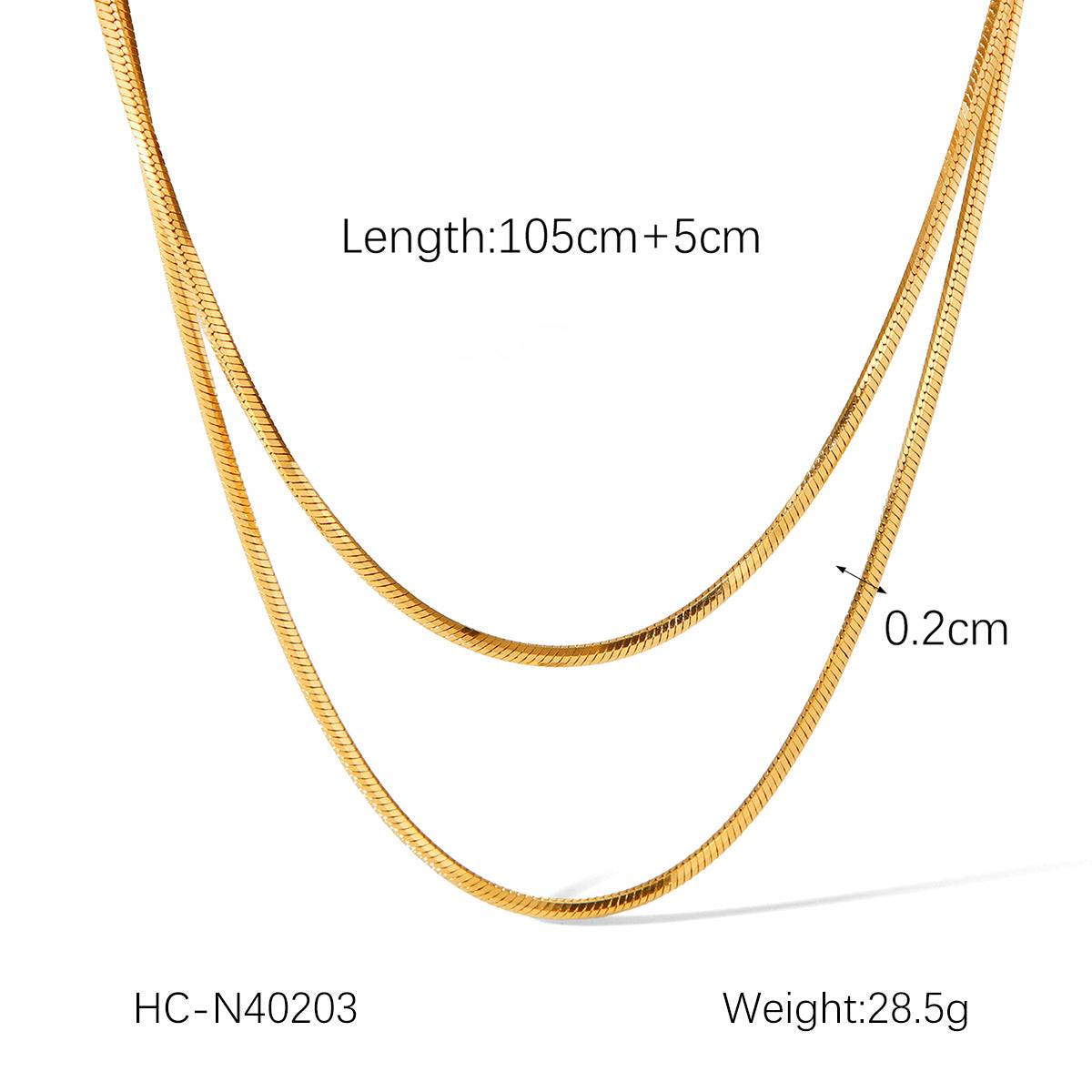 Ins Style Double Layer 18K Gold Plated Geometric Snake Chain Stainless Steel Necklace for Women