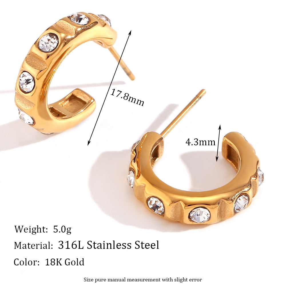 Orecchini a clip vuoti geometrici vintage in acciaio inossidabile placcati oro 18 carati da donna