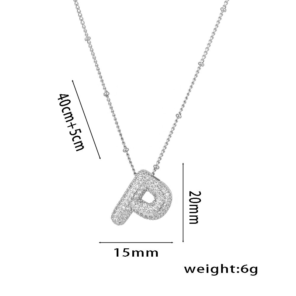 Minimalist Geometric Letter Pendant Necklace in Titanium Steel with Rhinestone Inlay and White Gold Plating on Snake Chain for Women