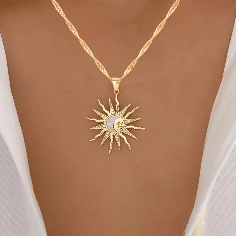 Collar con colgante de aleación redonda de varias capas y cadena singapur
