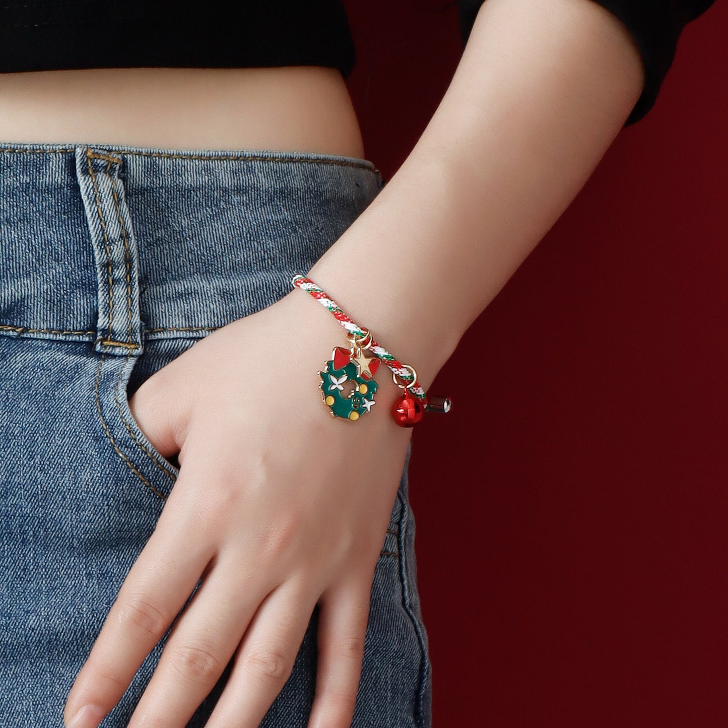 Minimalist Geometric Star and Bell Charm Bracelet with Woven Cord and Plated Finish for Christmas and Anniversary Gifting