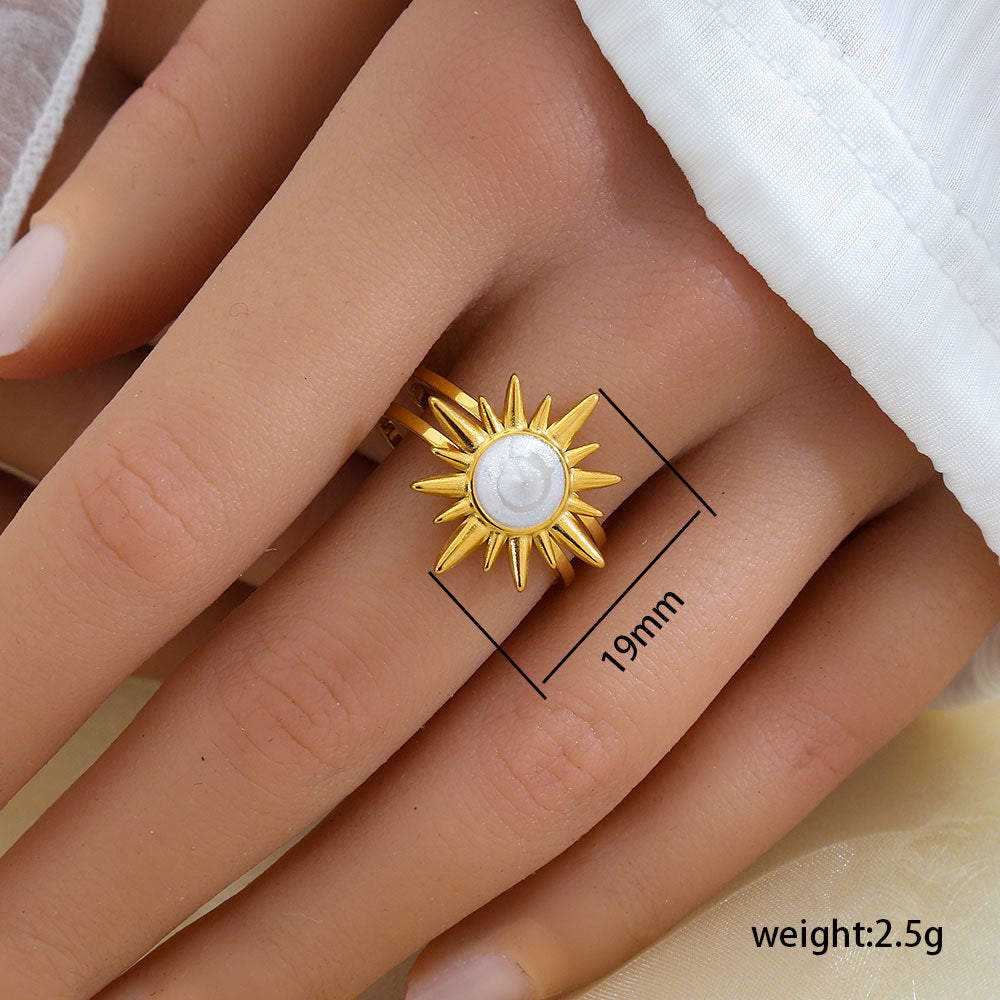 Minimalist Geometric Stainless Steel Gold-Plated Adjustable Open Ring for Women