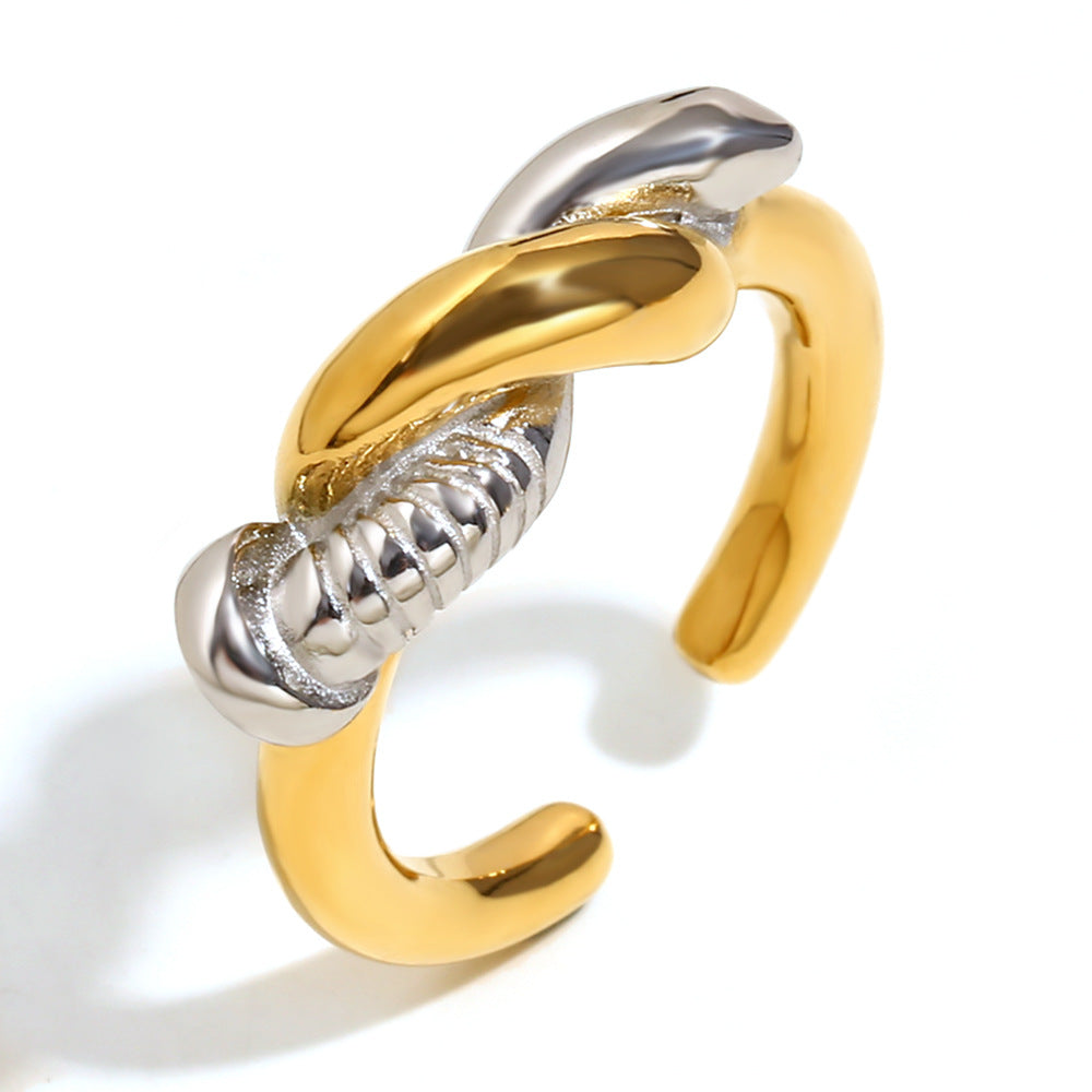 Twisted Screw Knot Open Bangle Bracelet in Stainless Steel with 18K Gold Plating for Women