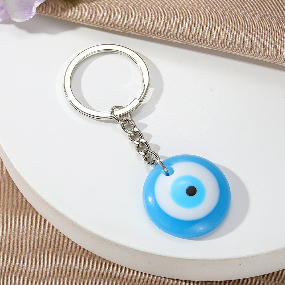 Minimalist Round Resin Evil Eye Keychain with Floral Pattern