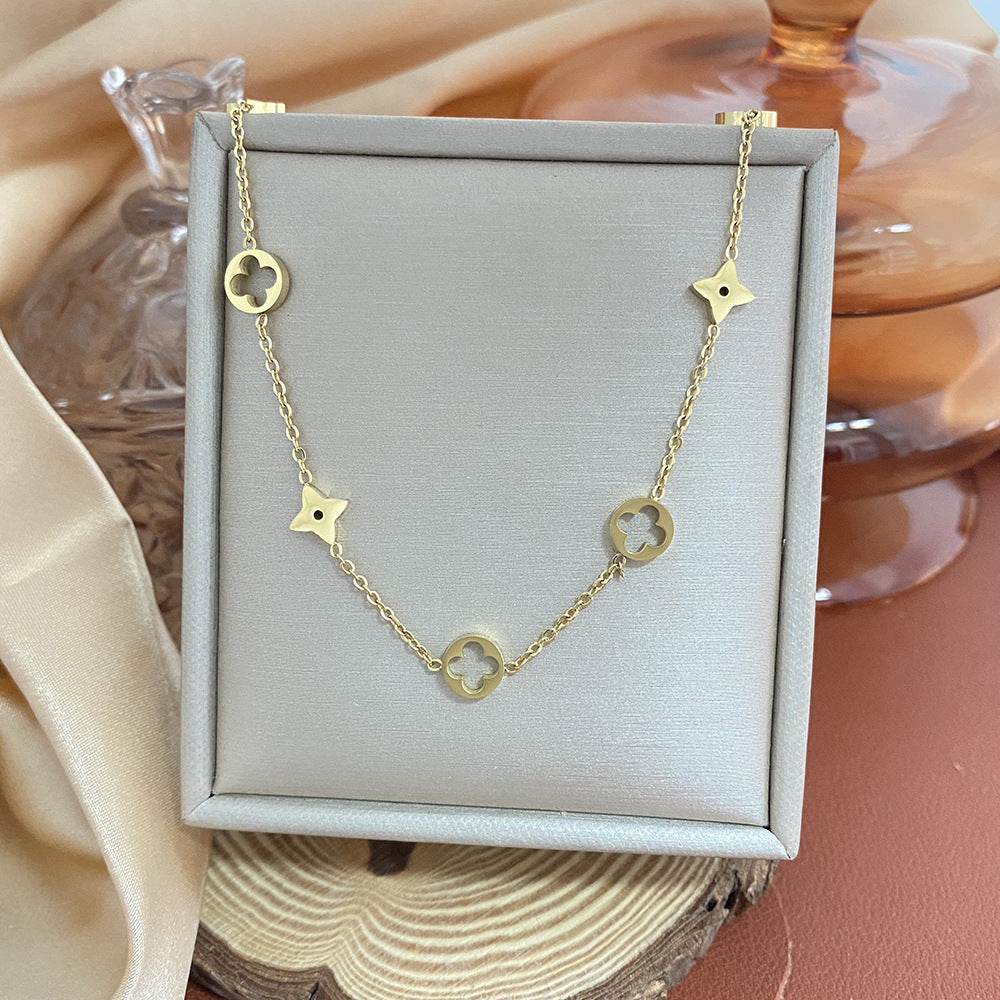 18K Gold Plated Titanium Steel Heart Cartoon Leaf Necklace with Ethnic Elements