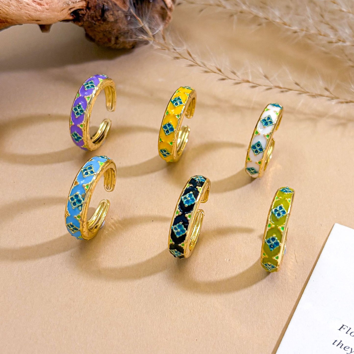 Vintage Sweet Geometric Floral Gold Plated Brass Adjustable Ring for Women