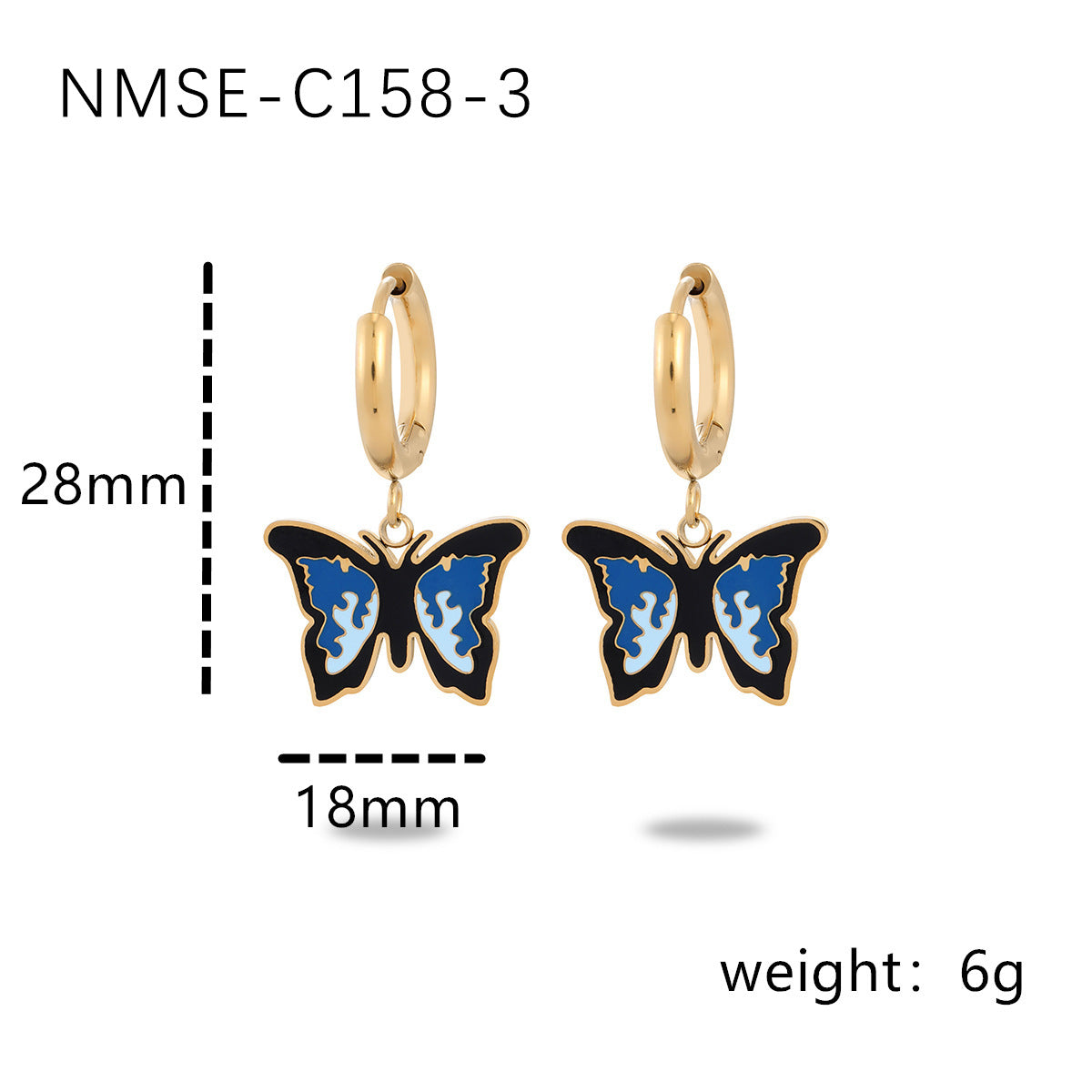 Fashionable Butterfly-Shaped Titanium Steel Earrings for Women with 18K Gold Plating and Polished Finish