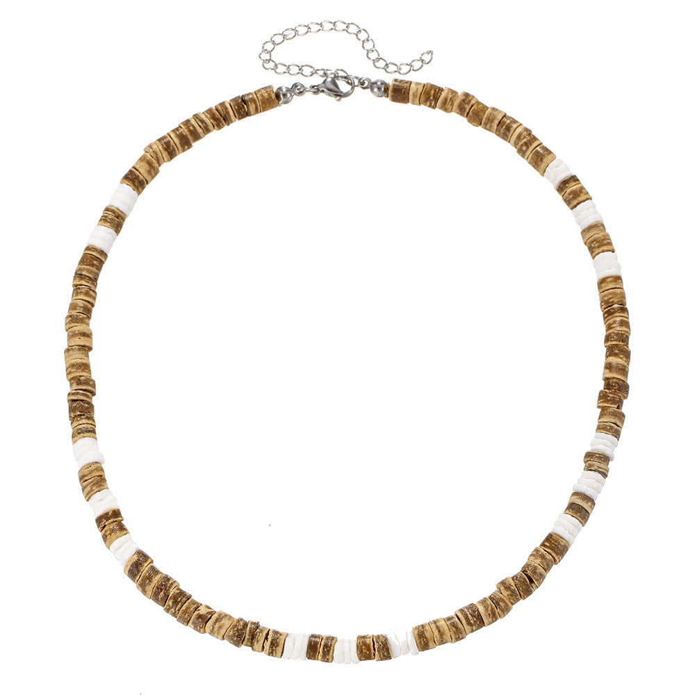 Collana con Pendente Geometrico in Legno e Argilla Polimerica Stile Bohémien da Uomo con Catena a O Realizzata a Mano