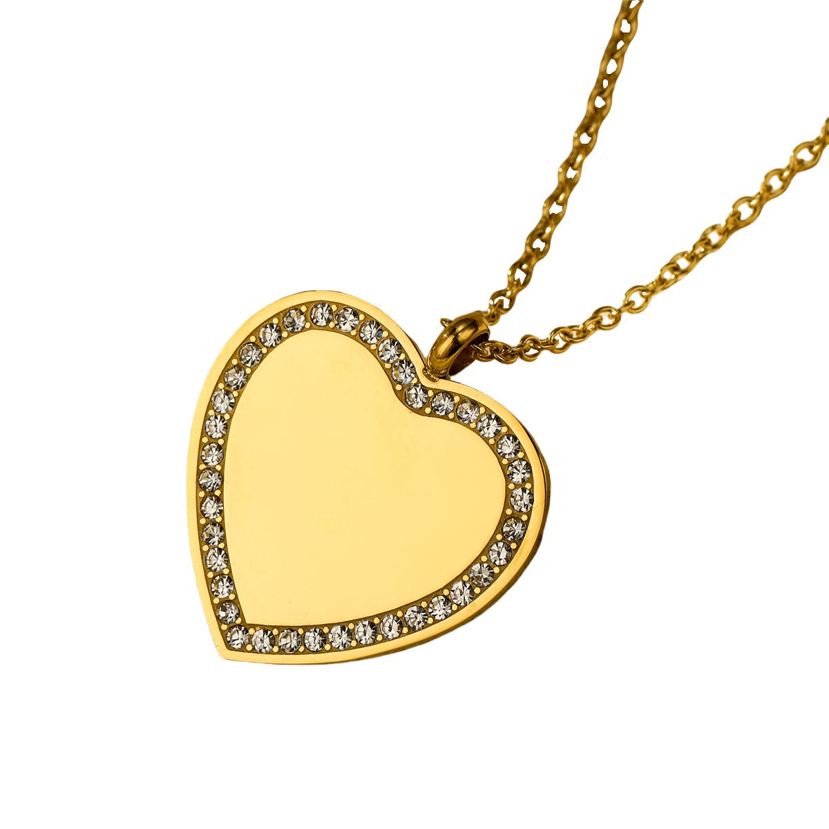 Collar de acero de titanio minimalista con incrustaciones de diamantes de imitación redondos y en forma de corazón para mujer con acabado chapado