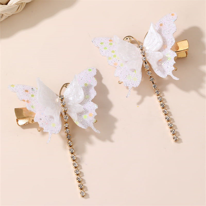 Fermaglio per capelli a farfalla sfumato multicolore carino e dolce per bambine con dettagli arricciati e in rete, accessorio per capelli stile becco d'anatra