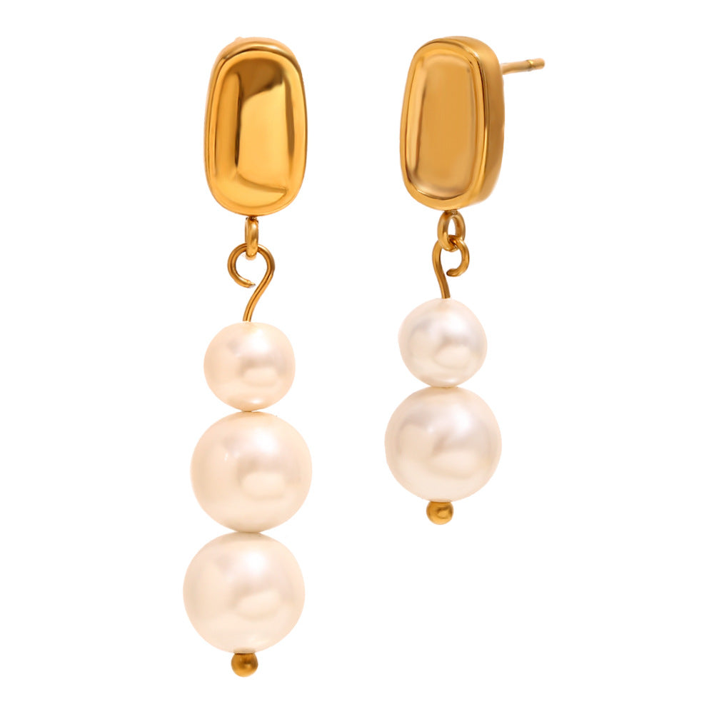 Orecchini di Perle Asimmetrici Vintage di Tendenza in Acciaio Inossidabile con Placcatura in Oro 18K da Donna