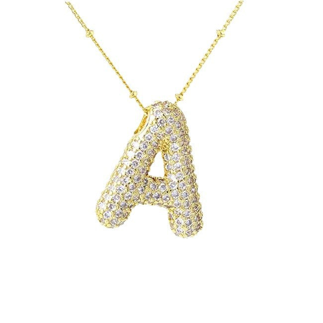 Fashion Plated Brass Letter Bubble Pendant Necklace for Women