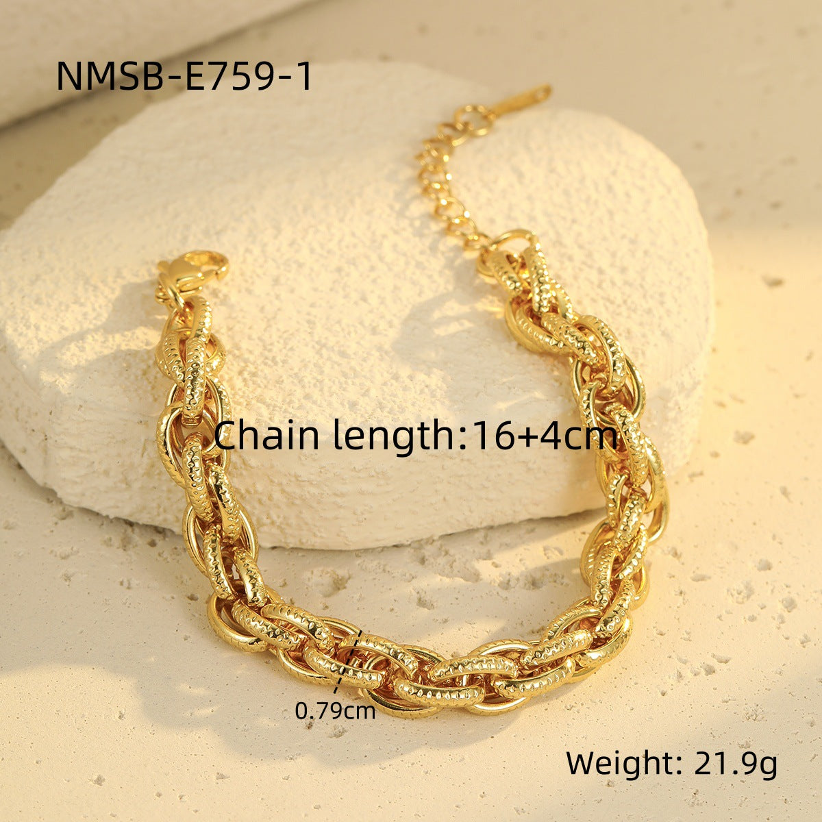 Bracciale da donna in stile punk geometrico in acciaio inossidabile placcato con anelli intrecciati e dettagli sferici