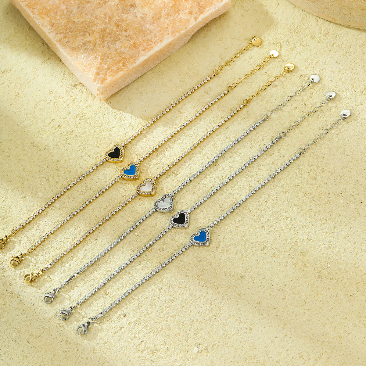 Pulsera de Acero Inoxidable con Forma de Corazón, Estilo OL a la Moda, con Incrustaciones de Circones y Baño de Oro de 18K para Mujer