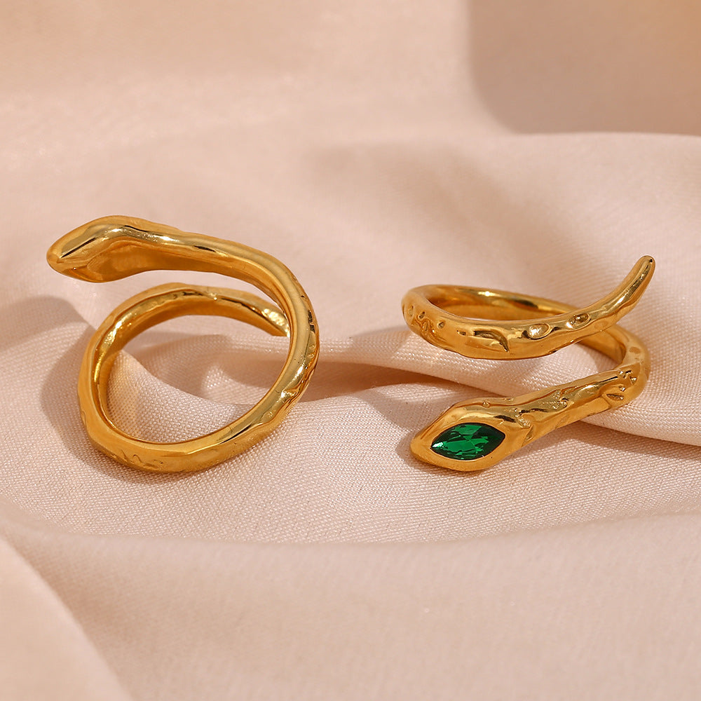 Anello Aperto a Forma di Serpente in Acciaio Inox Dorato con Geometria Minimalista da Donna