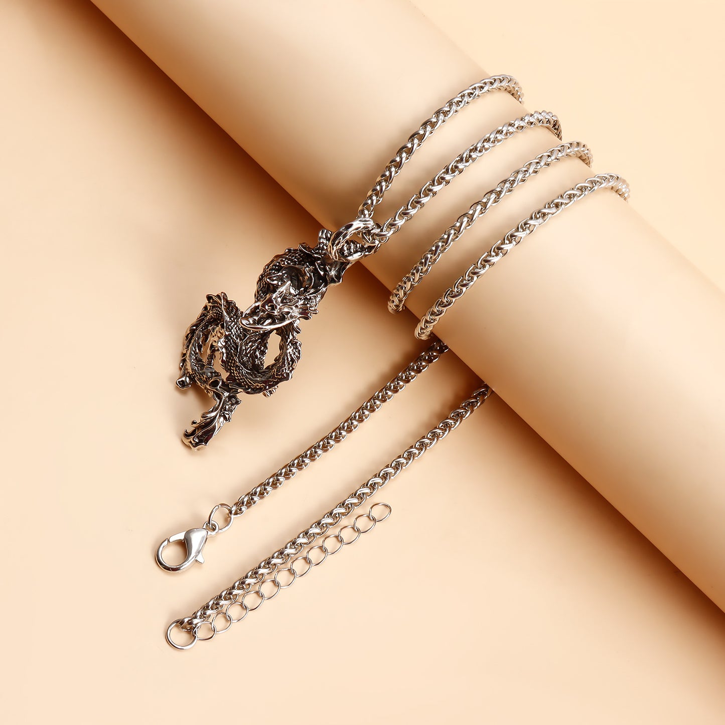 Vintage Dragon Pendant Necklace for Women with Geometric Shape Alloy Chain Plated Finish and Tassel Detail