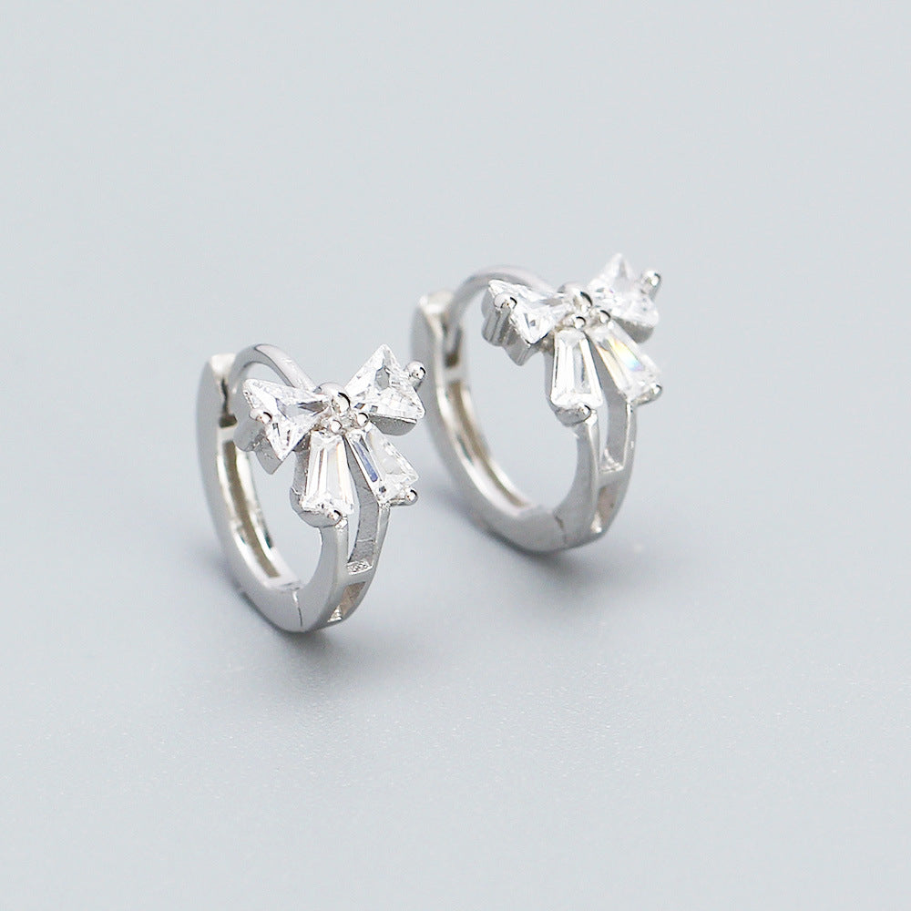 Elegant Bowknot Stud Earrings in Sterling Silver with Zirconia Inlay for Women