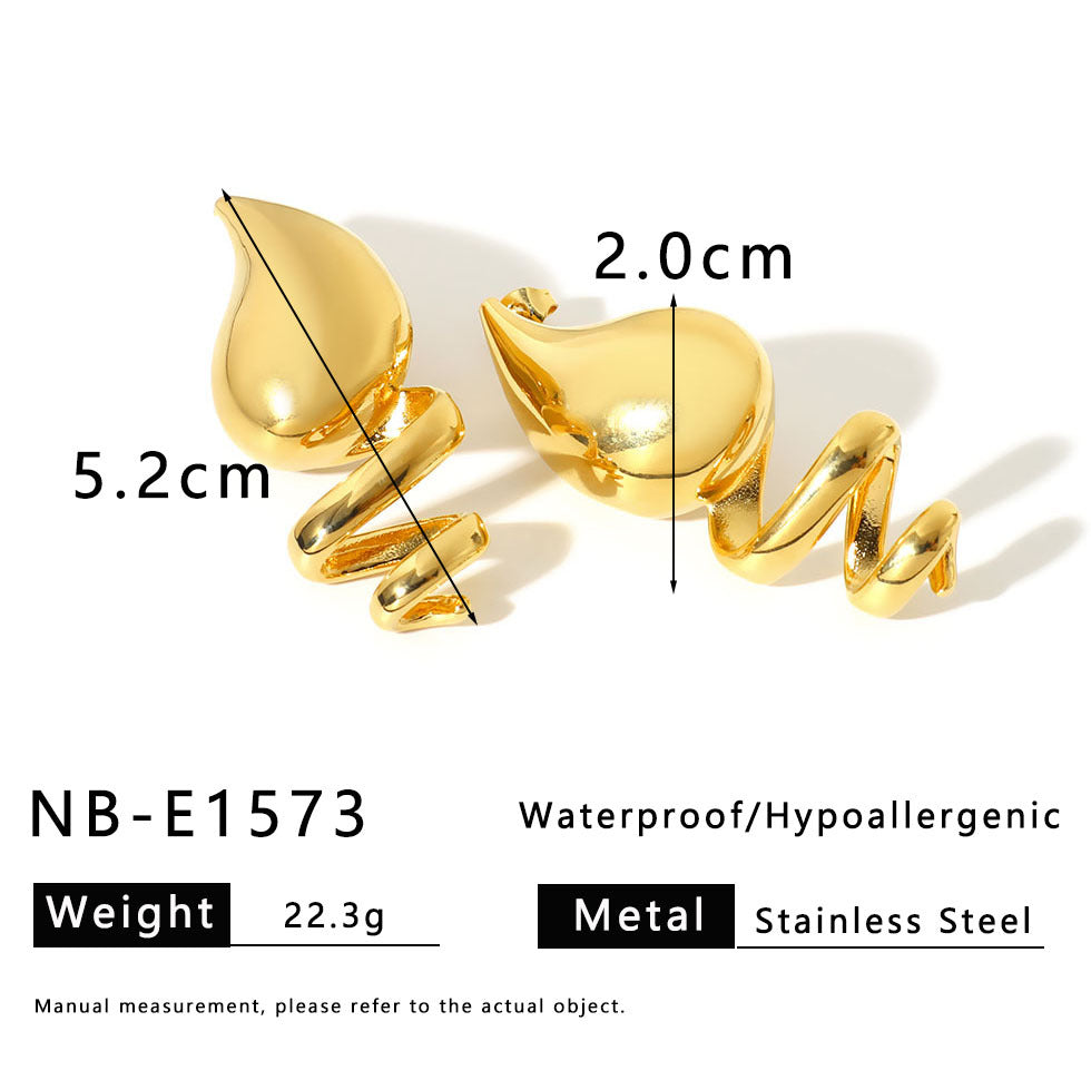 Irregular Geometric Stainless Steel Earrings with 18K Gold Plating for Women