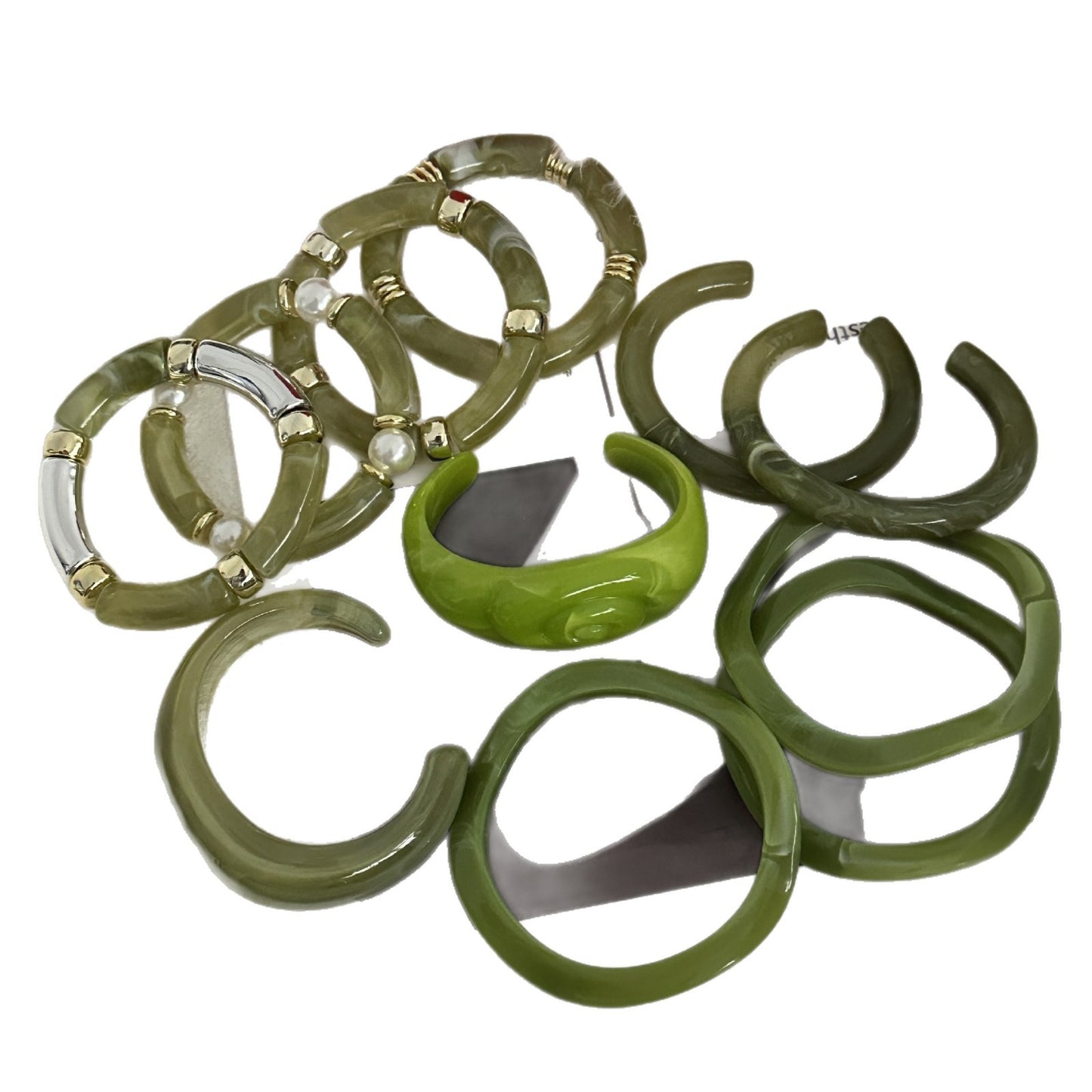 Minimalist Vintage Geometric Drip Oil Acrylic Bamboo Joint Cuff Bracelet Set