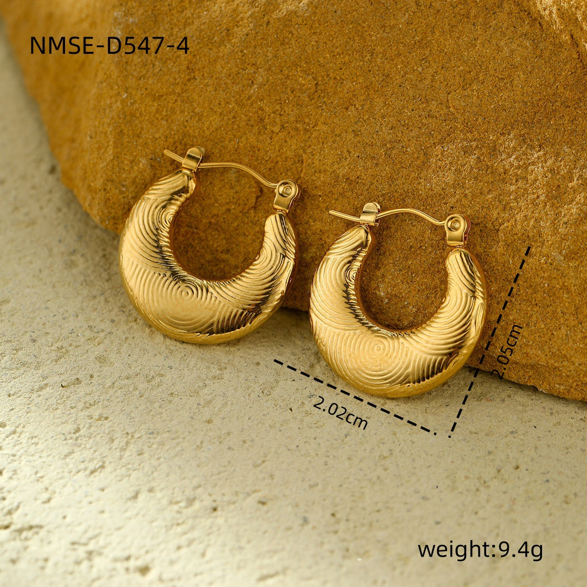 Pendientes de tuerca geométricos huecos de acero inoxidable vintage con acabado chapado para mujer