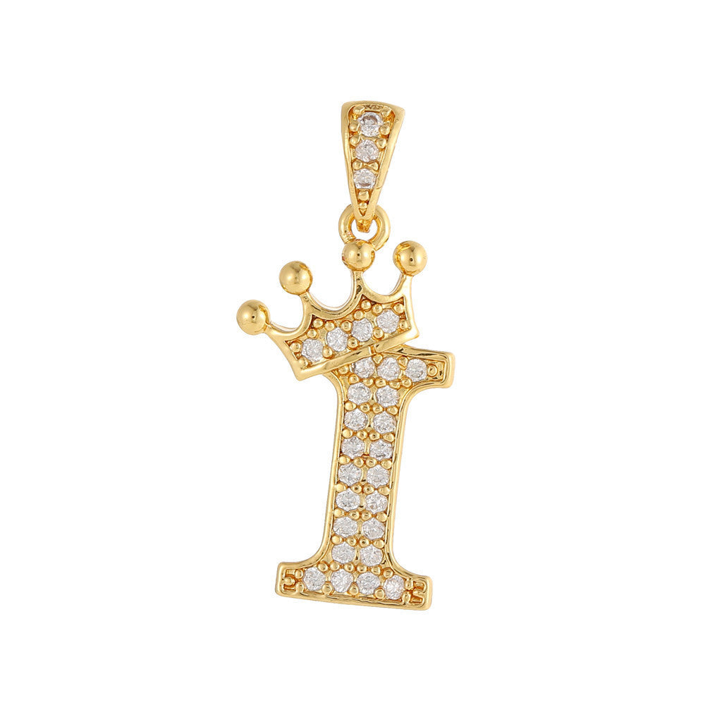 Gold Plated Brass Crown Letter Charm Bar with Cubic Zirconia for DIY Necklace Bracelet