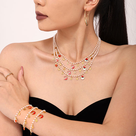 Set Collana e Bracciale con Ciondolo a Forma di Ruota Panoramica in Stile Ufficio alla Moda in Acciaio Inossidabile con Finitura Placcata