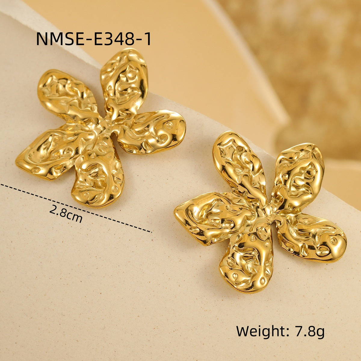 Pendientes vintage de flor de cinco pétalos en acero inoxidable con baño de oro de 18 quilates para mujer