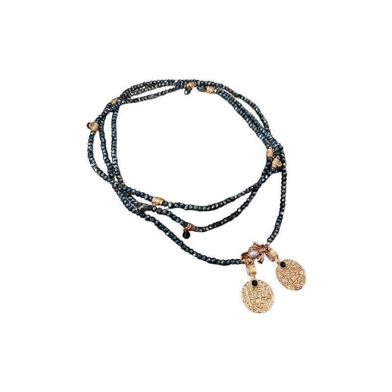 Collar con Colgante Geométrico de Estilo Vintage en Aleación con Detalles Hechos a Mano para Mujer, Cadena Larga para Suéter