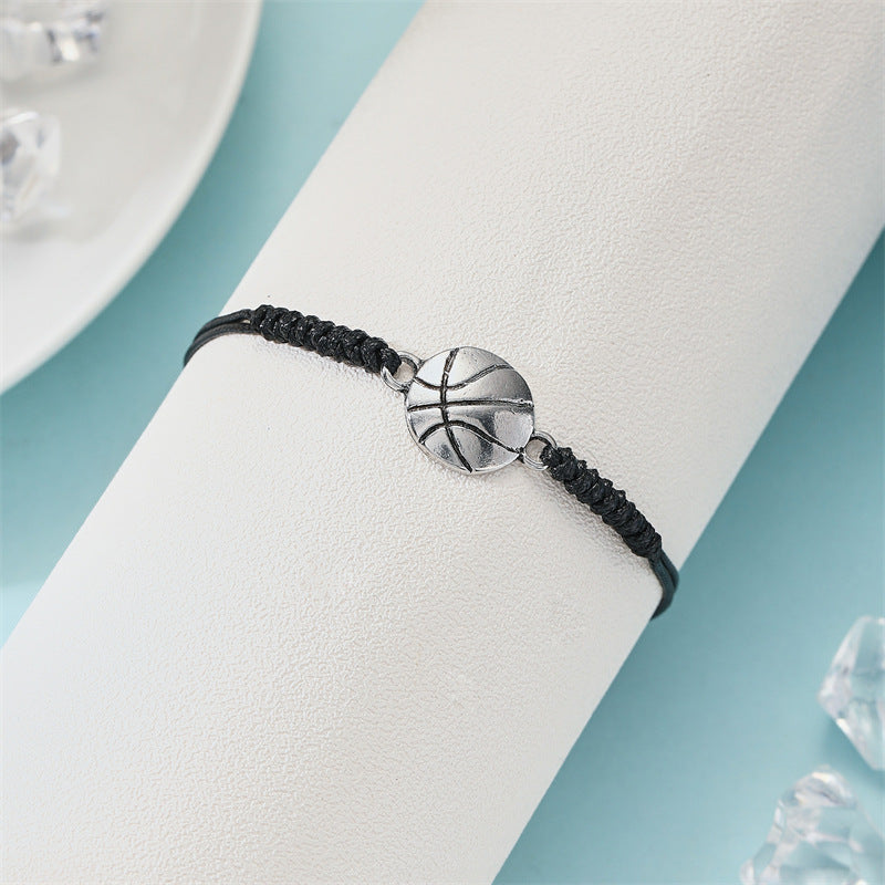 Bracciale regolabile artigianale con ciondolo a sfera geometrica unisex in corda cerata