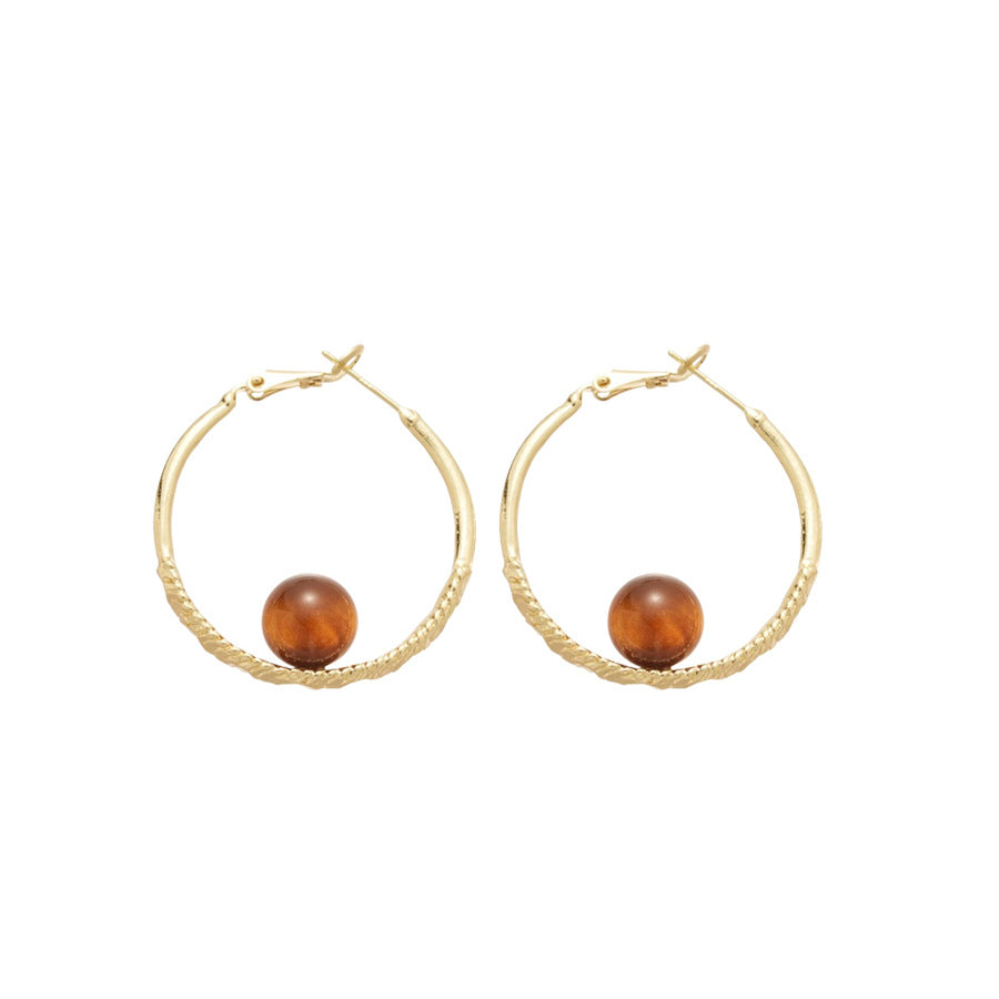 Aretes de aro minimalistas redondos con perlas para mujer con postes de acero de titanio y acabado galvanizado