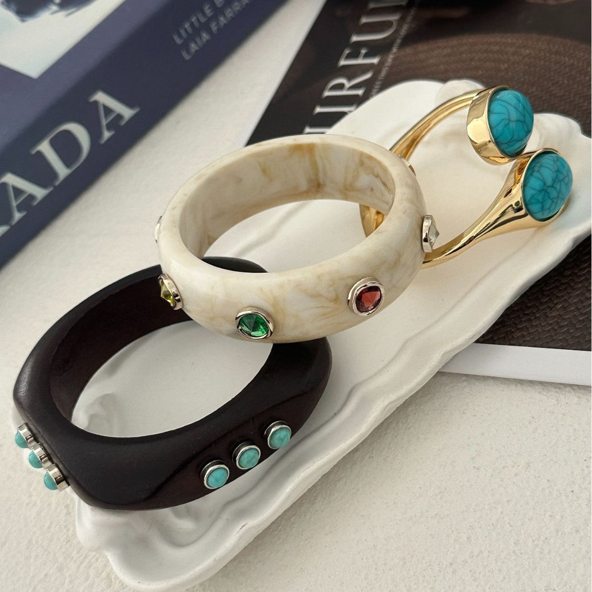 Vintage Minimalist Geometric Resin Gemstone Cuff Bracelet