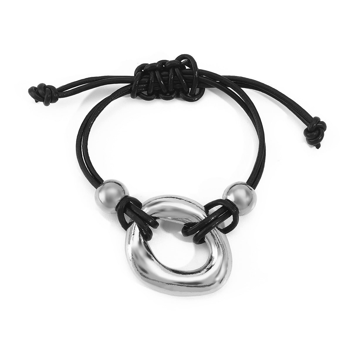 Collar con colgante de círculo irregular dulce y atrevido para mujer, colgante geométrico de aleación con cordón anudado a mano, gargantilla ajustable