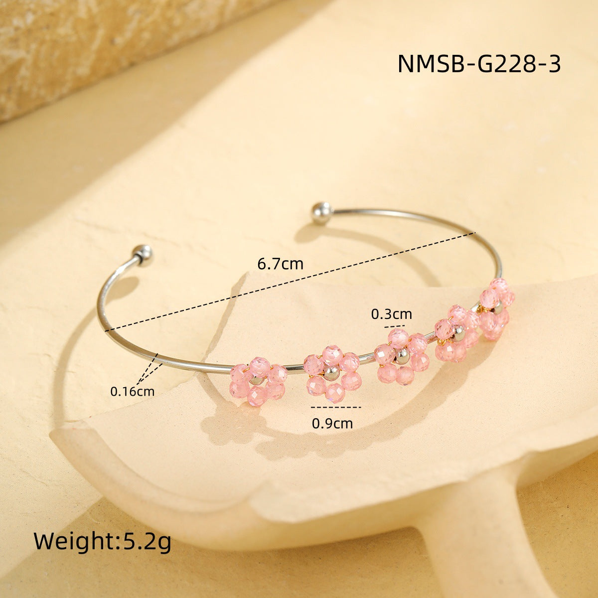 Bracciale da donna in acciaio inossidabile alla moda con motivi floreali, forma geometrica e finitura placcata