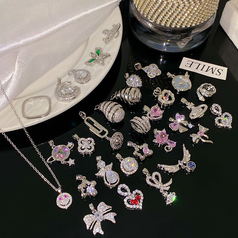 Sweet Butterfly Micro-Set Cubic Zirconia Brass Pendant Gold Plated Titanium Steel Necklace Cable Chain