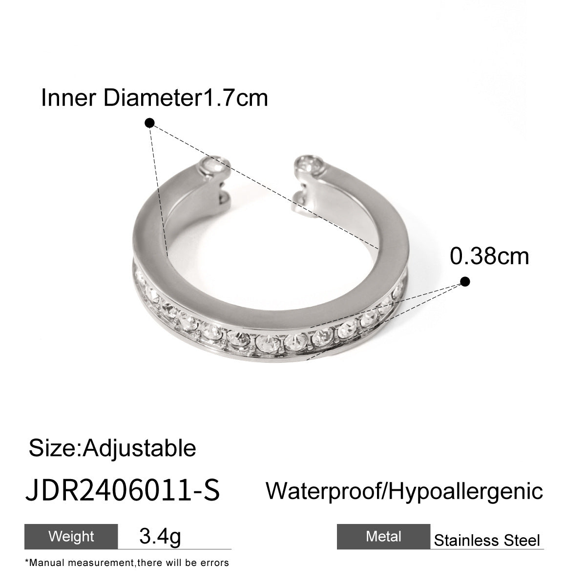 Anello da donna in acciaio inossidabile tondo geometrico minimalista con intarsio di strass