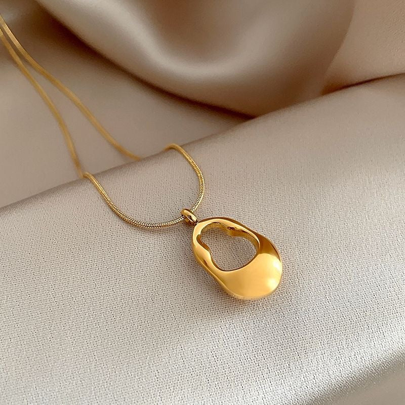 Minimalist Hollow Teardrop Geometric Titanium Steel Plated Pendant Necklace for Women