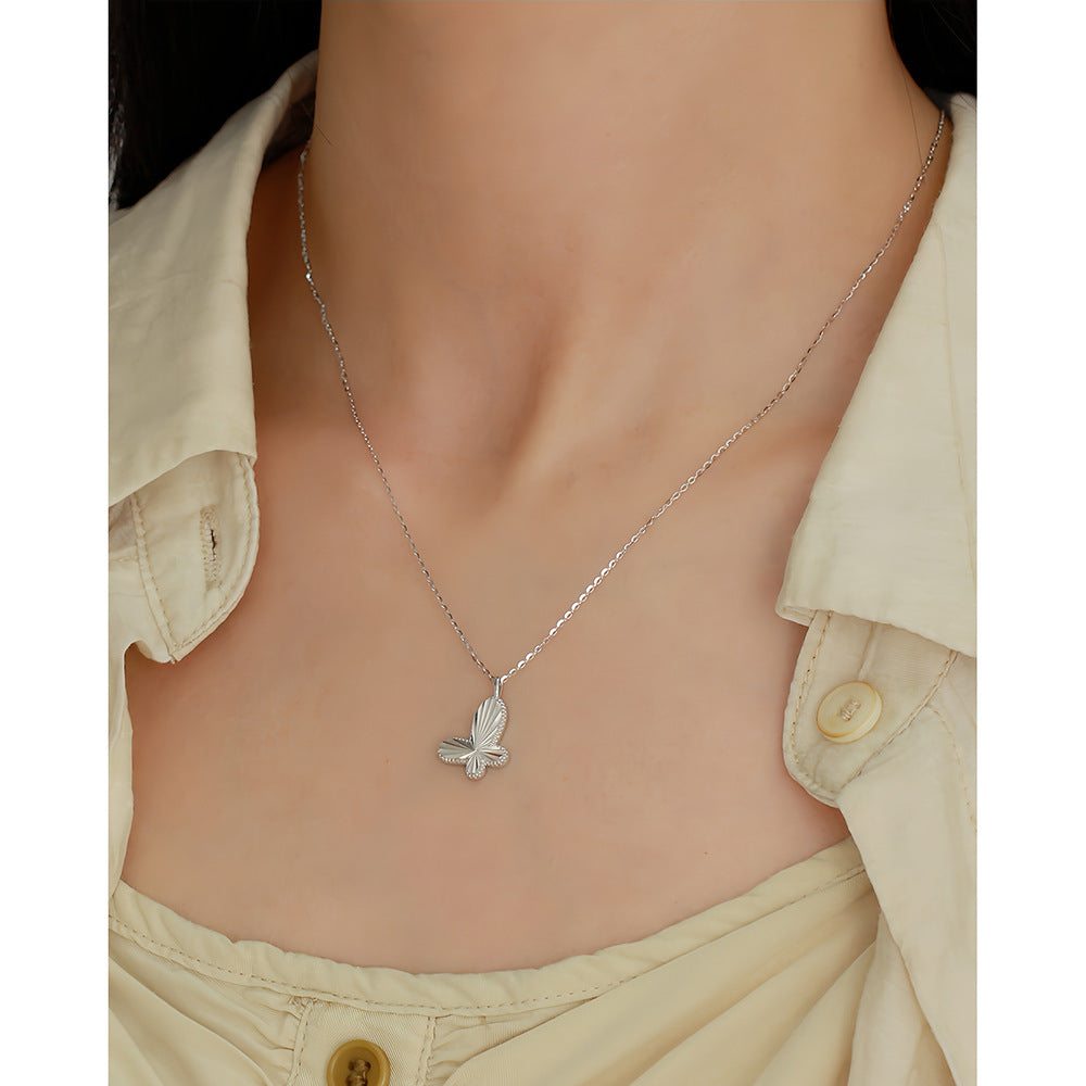 Dolce Collana con Ciondolo a Farfalla Placcato Argento Sterling 925, Stile Minimalista, per Donna