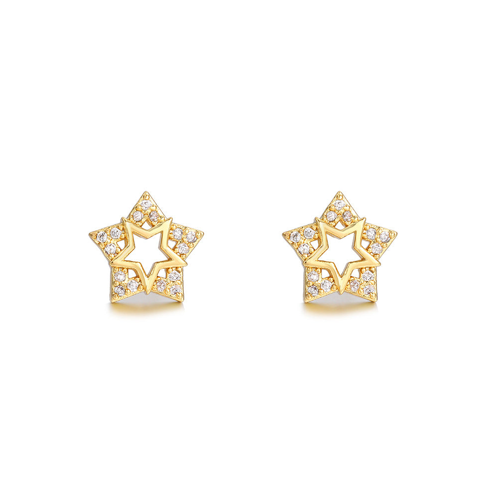 Geometric Triangle Star Moon Brass Cubic Zirconia Plated Stud Earrings for Women