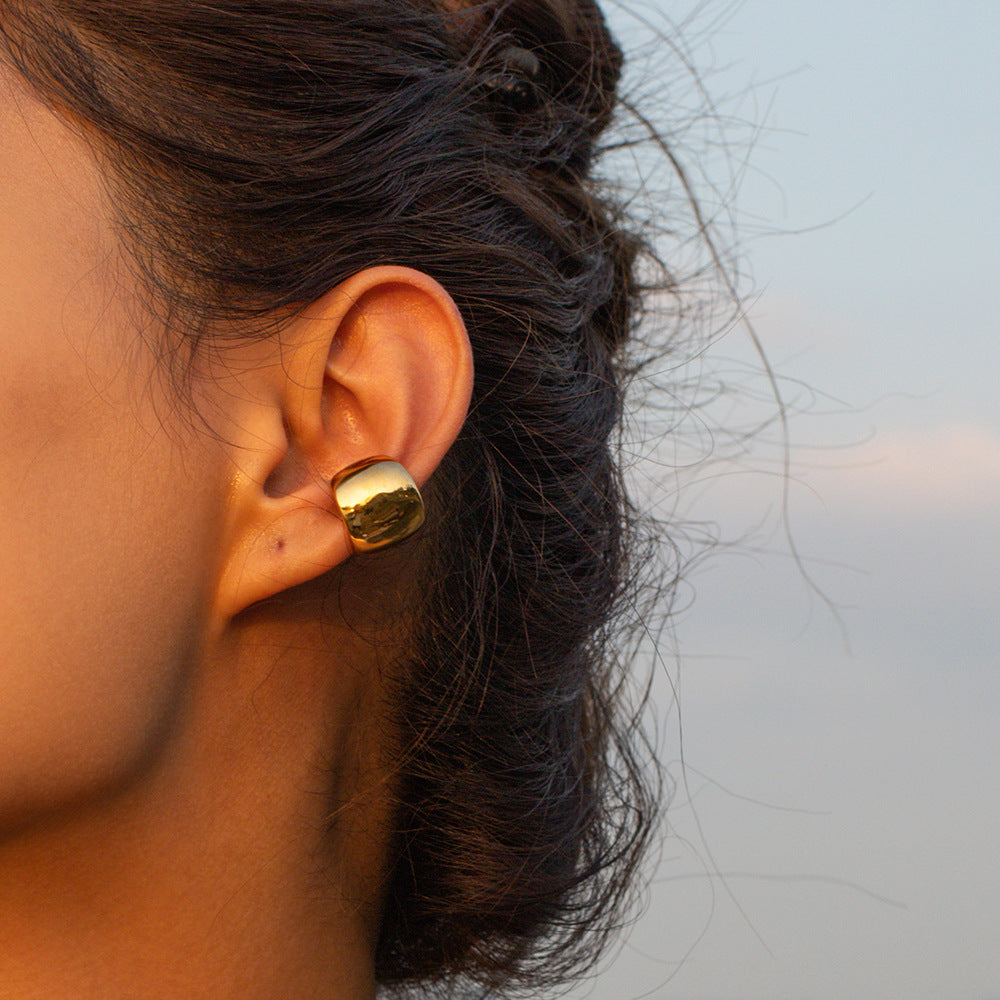 Minimalist Geometric Stainless Steel Ear Clips with Plated Finish for Women Fox-Inspired Animal Design Elegant Cold-Tone Earrings