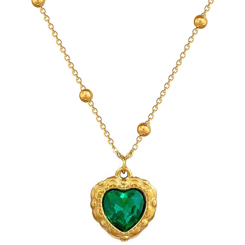 Minimalist Titanium Steel Heart Geometric Collar Chain for Women with Rhinestone Inlay
