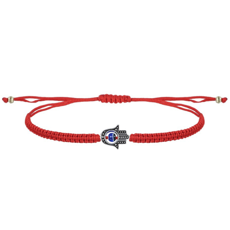 Geometric Round Evil Eye Plated Bracelet Adjustable Woven Cord