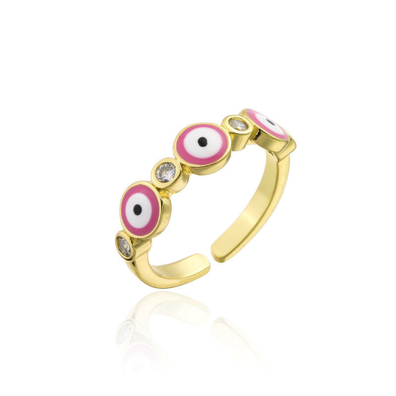 Geometric Drip Oil Brass 18K Gold Plated Cubic Zirconia Ring for Women