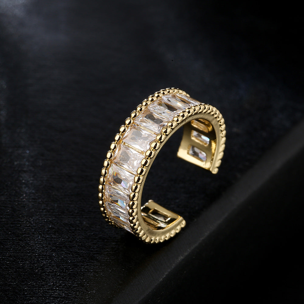 Anello geometrico in rame da donna con zirconi micro-incastonati Stile di lusso